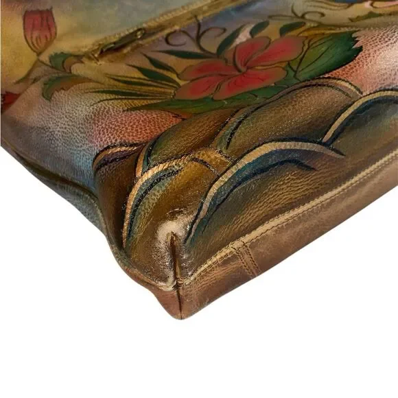 Anuschka Hand painted Leather Satchel Bag in Butterfly Floral - Picture 14 of 16